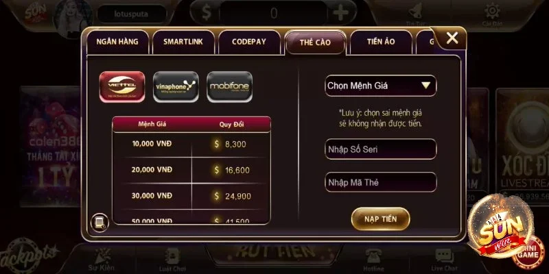 Các phương thức nạp tiền tiện lợi trên nền tảng Sunwin